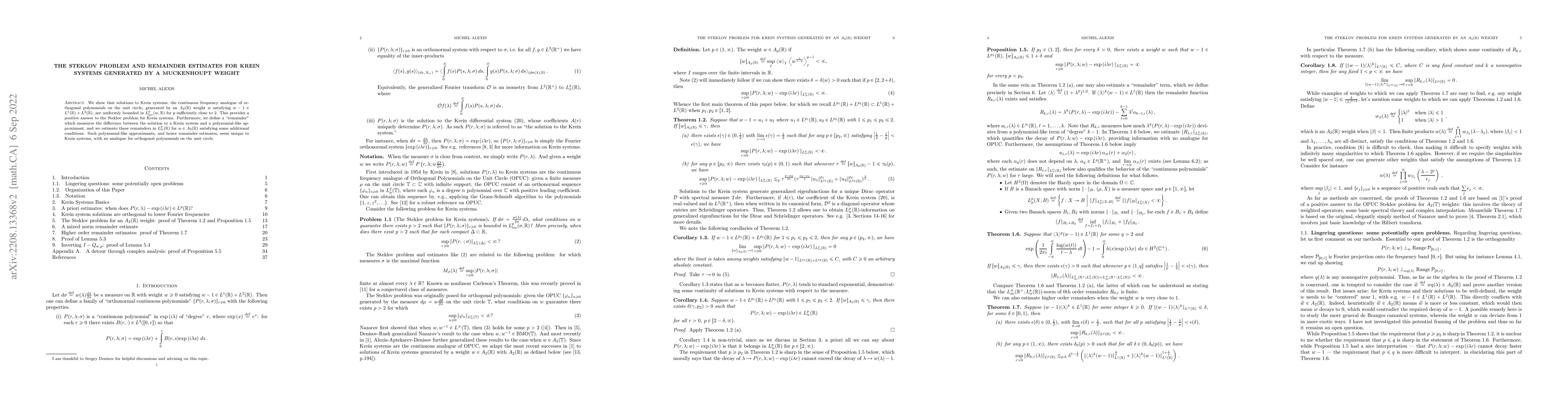 Thumbnail for The Steklov problem and Remainder Estimates for Krein Systems generated
  by a Muckenhoupt weight