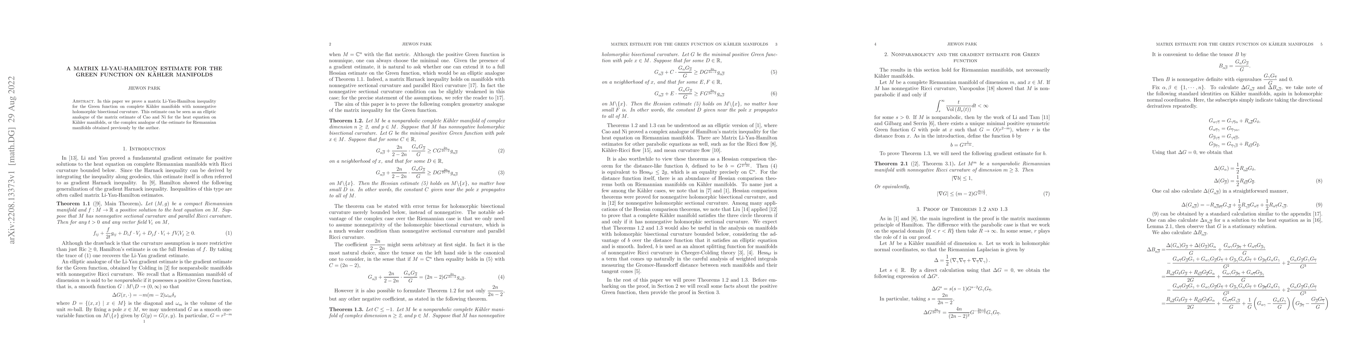 Thumbnail for A Matrix Li-Yau-Hamilton estimate for the Green function on K\"ahler
  manifolds