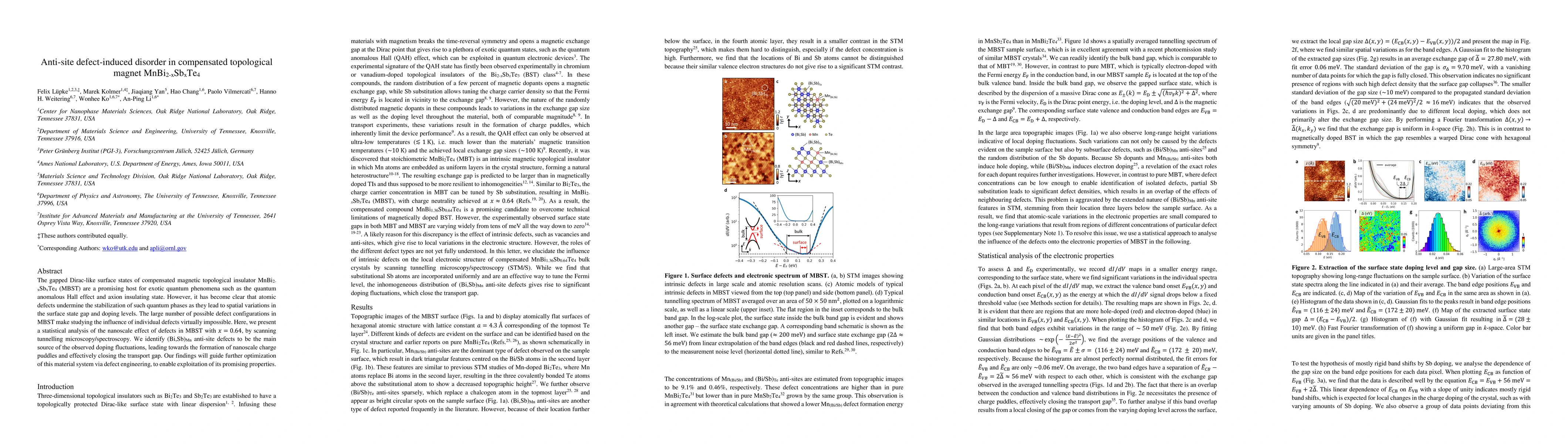 Thumbnail for Anti-site defect-induced disorder in compensated topological magnet
  MnBi$_{2-x}$Sb$_x$Te$_4$