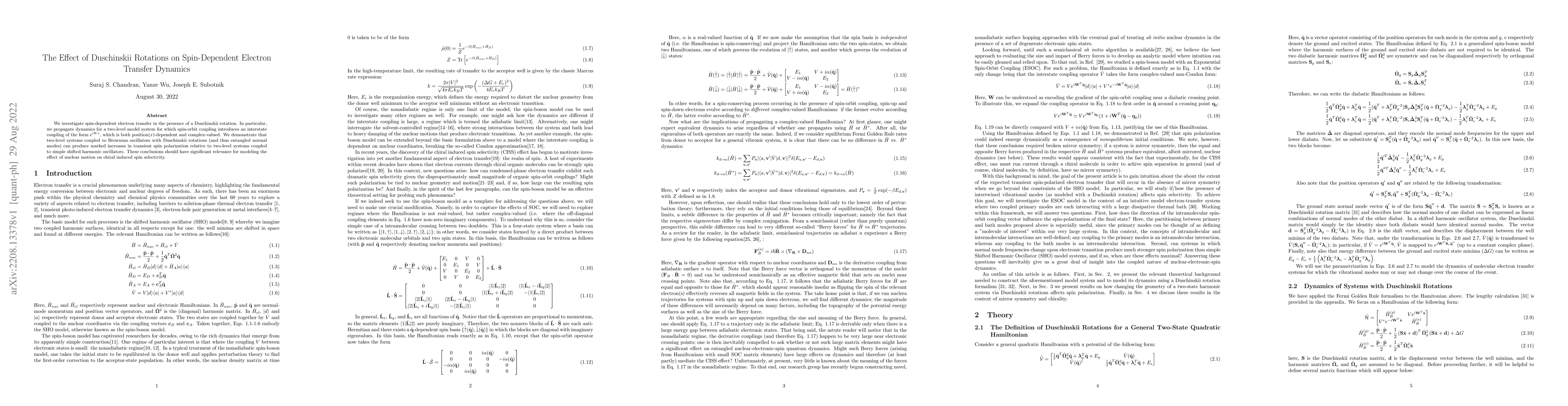 Thumbnail for The Effect of Duschinskii Rotations on Spin-Dependent Electron Transfer
  Dynamics