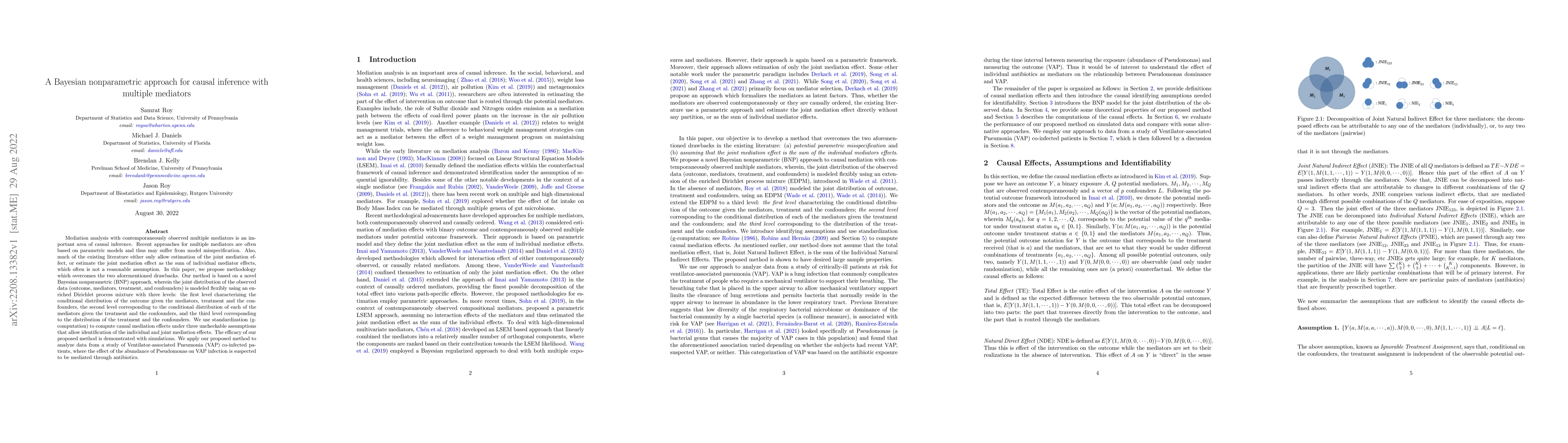 Thumbnail for A Bayesian nonparametric approach for causal inference with multiple
  mediators