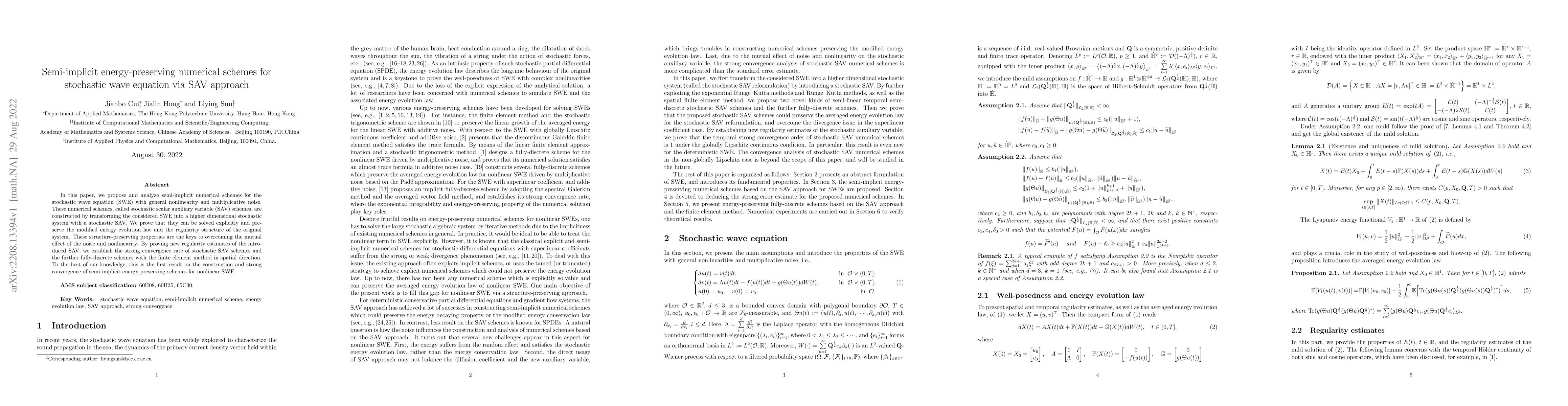 Thumbnail for Semi-implicit energy-preserving numerical schemes for stochastic wave
  equation via SAV approach