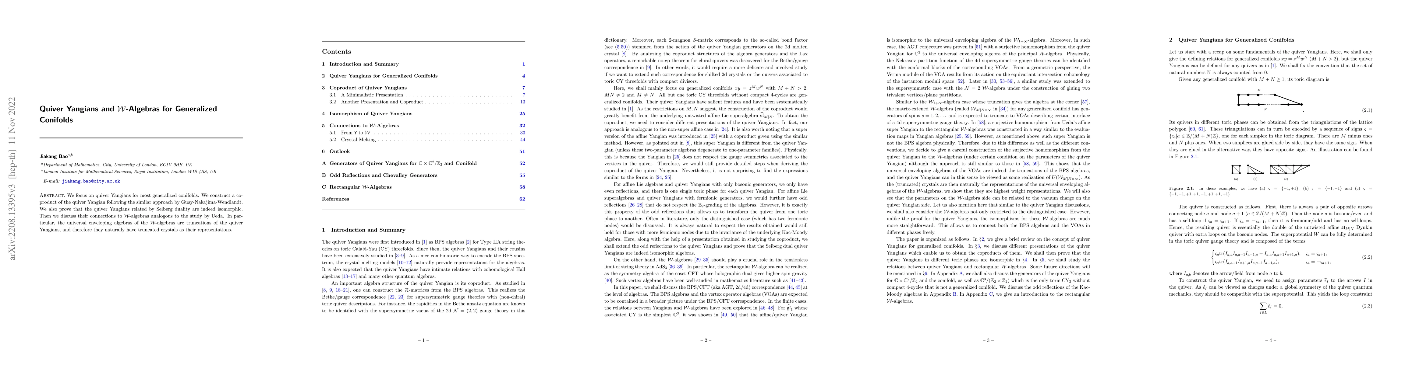 Thumbnail for Quiver Yangians and $\mathcal{W}$-Algebras for Generalized Conifolds