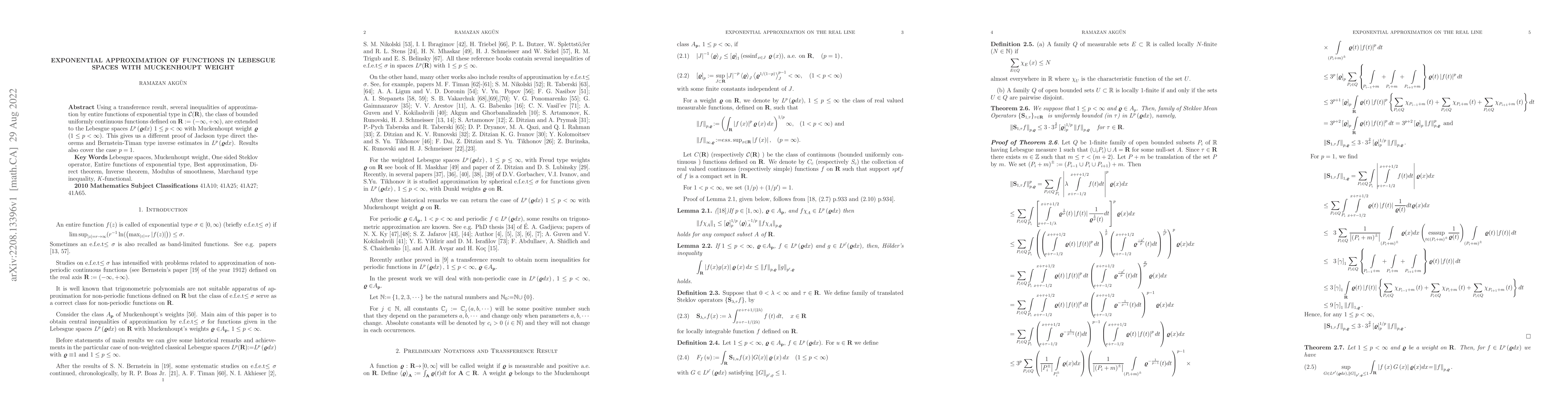 Thumbnail for Exponential approximation of functions in Lebesgue spaces with
  Muckenhoupt weight