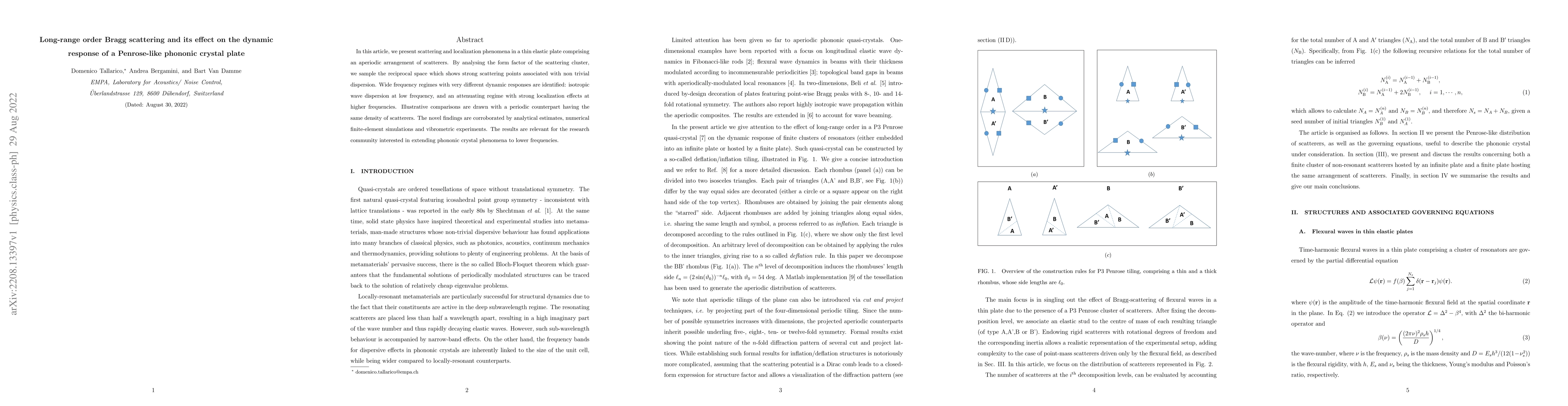 Thumbnail for Long-range order Bragg scattering and its effect on the dynamic response
  of a Penrose-like phononic crystal plate
