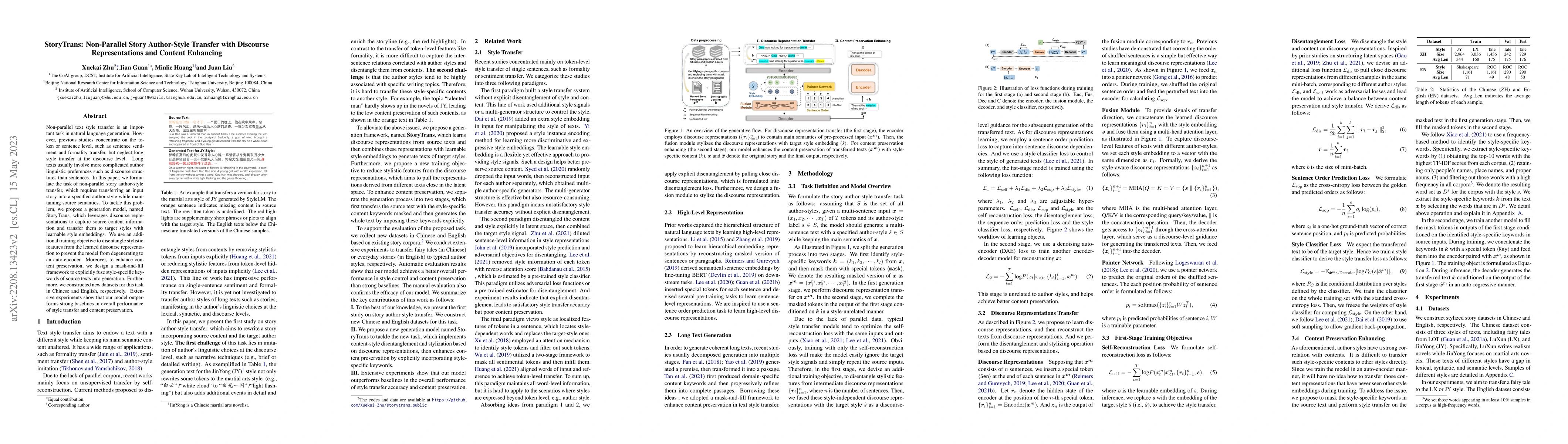 Thumbnail for StoryTrans: Non-Parallel Story Author-Style Transfer with Discourse
  Representations and Content Enhancing