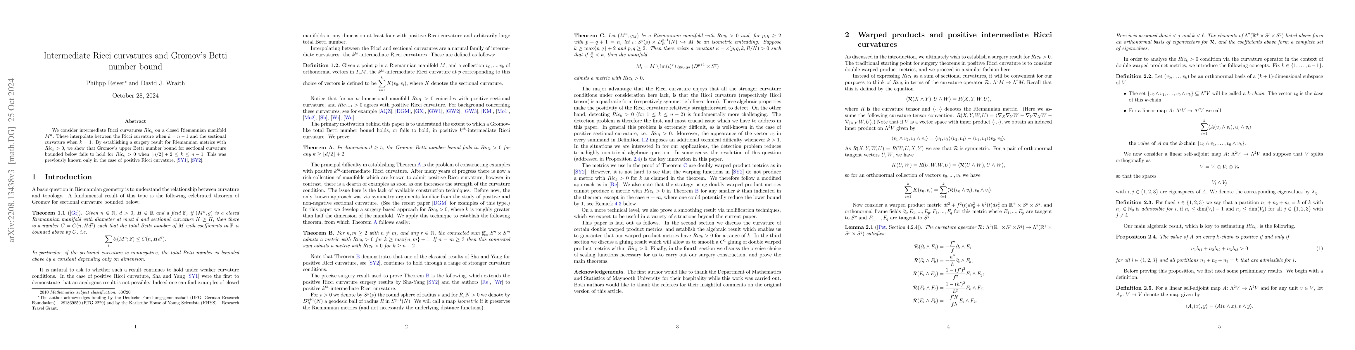 Thumbnail for Intermediate Ricci curvatures and Gromov's Betti number bound