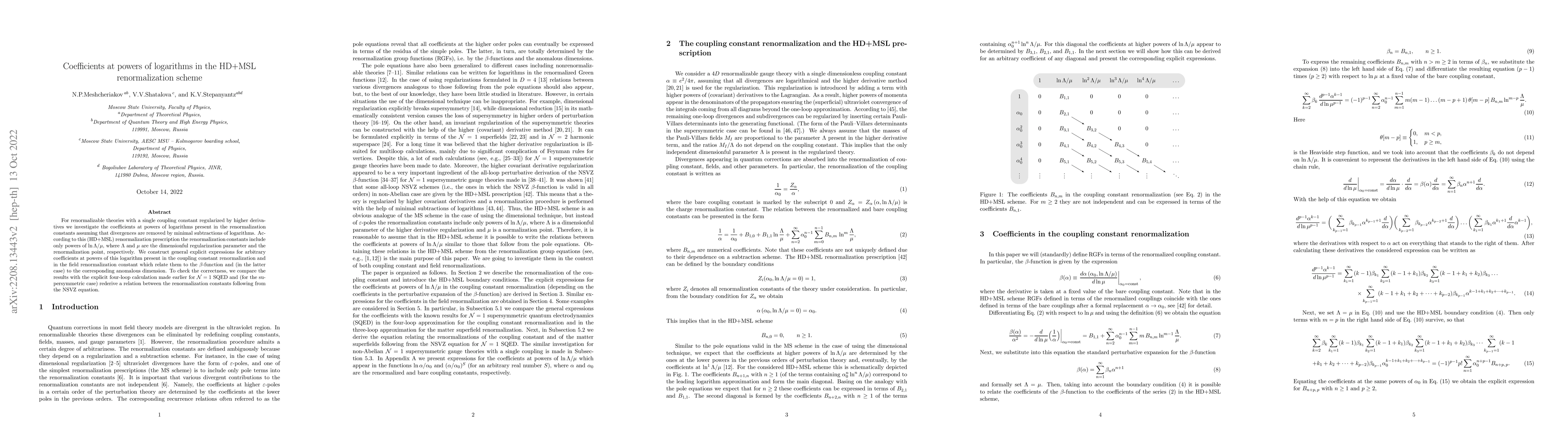 Thumbnail for Coefficients at powers of logarithms in the HD+MSL renormalization
  scheme