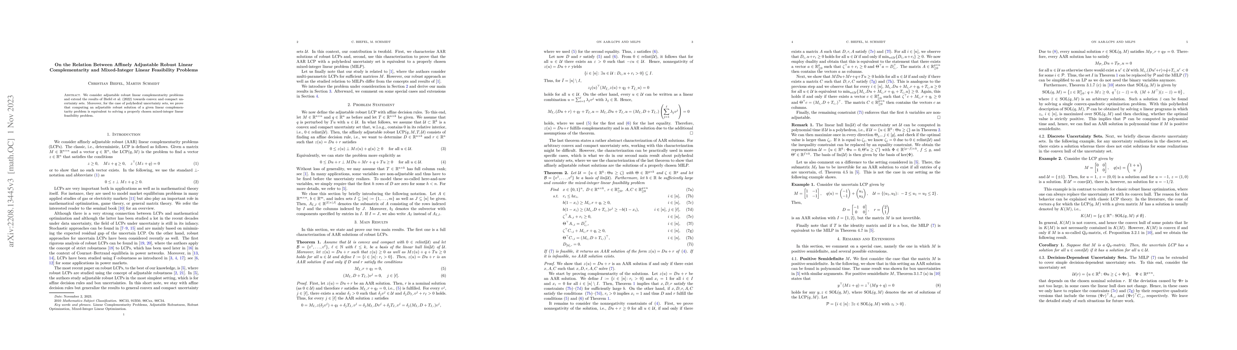 Thumbnail for On the Relation Between Affinely Adjustable Robust Linear
  Complementarity and Mixed-Integer Linear Feasibility Problems