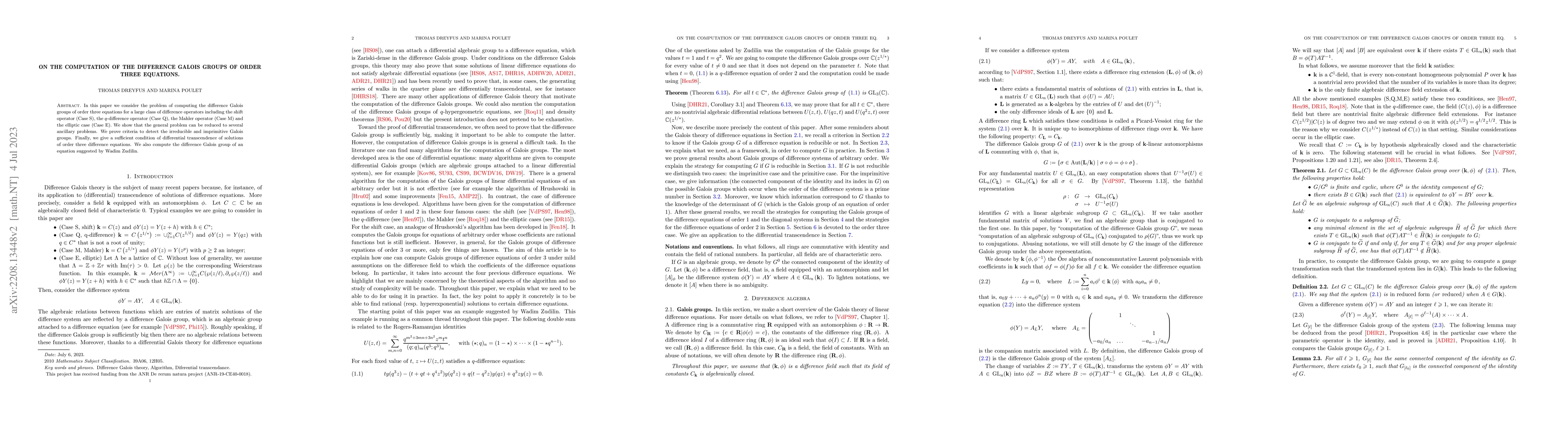 Thumbnail for On the computation of the difference Galois groups of order three
  equations