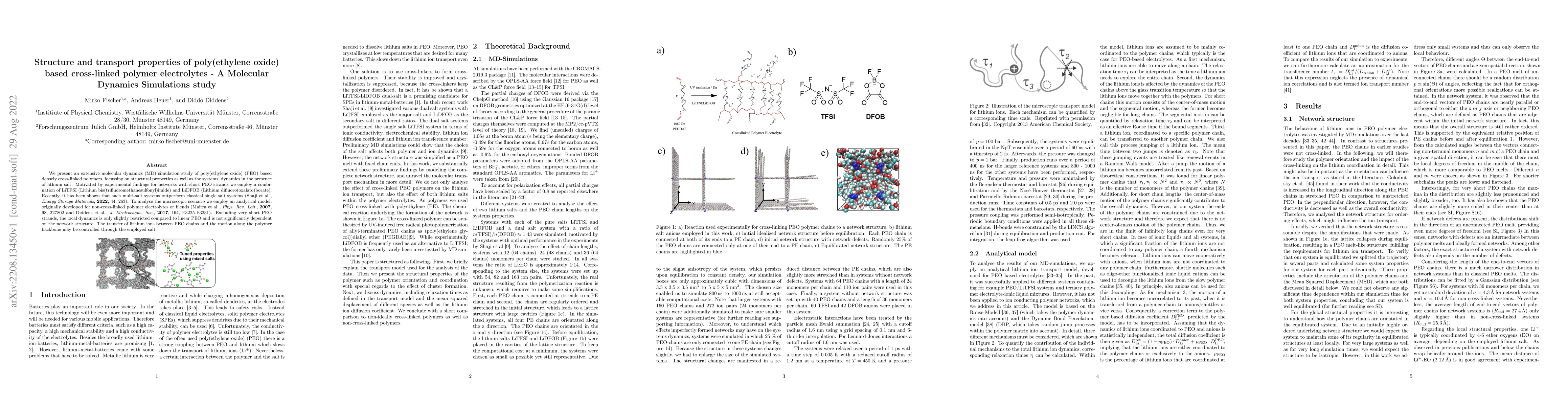 Thumbnail for Structure and transport properties of poly(ethylene oxide) based
  cross-linked polymer electrolytes -- A Molecular Dynamics Simulations study