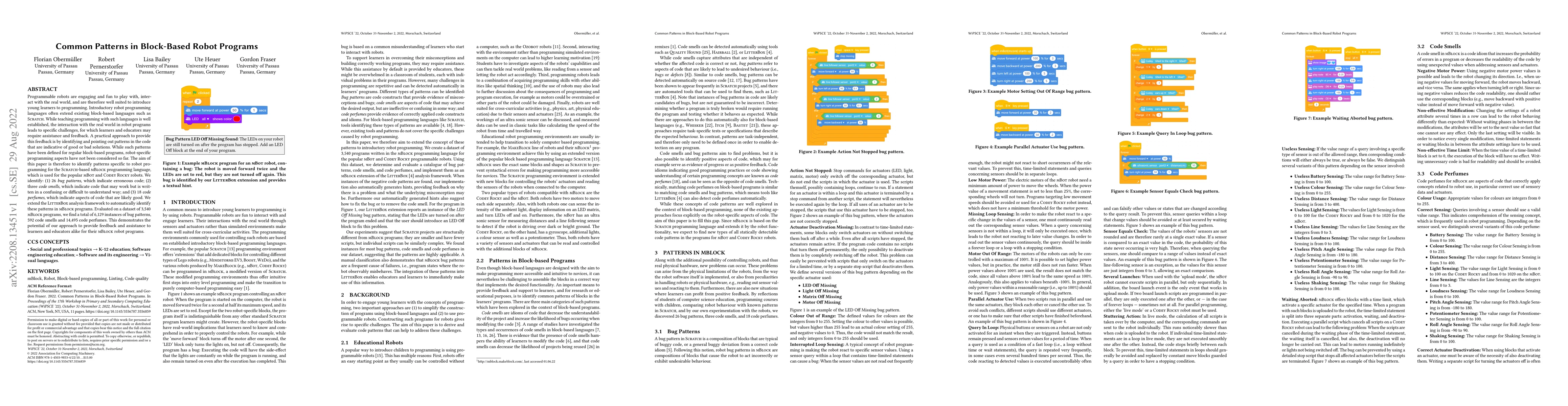 Thumbnail for Common Patterns in Block-Based Robot Programs