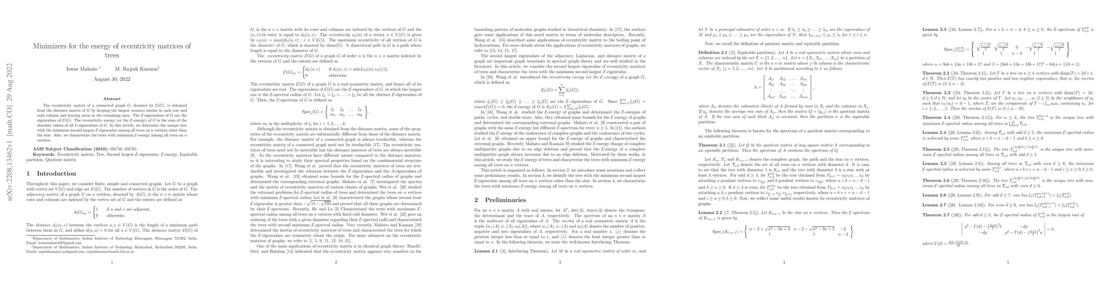 Thumbnail for Minimizers for the energy of eccentricity matrices of trees