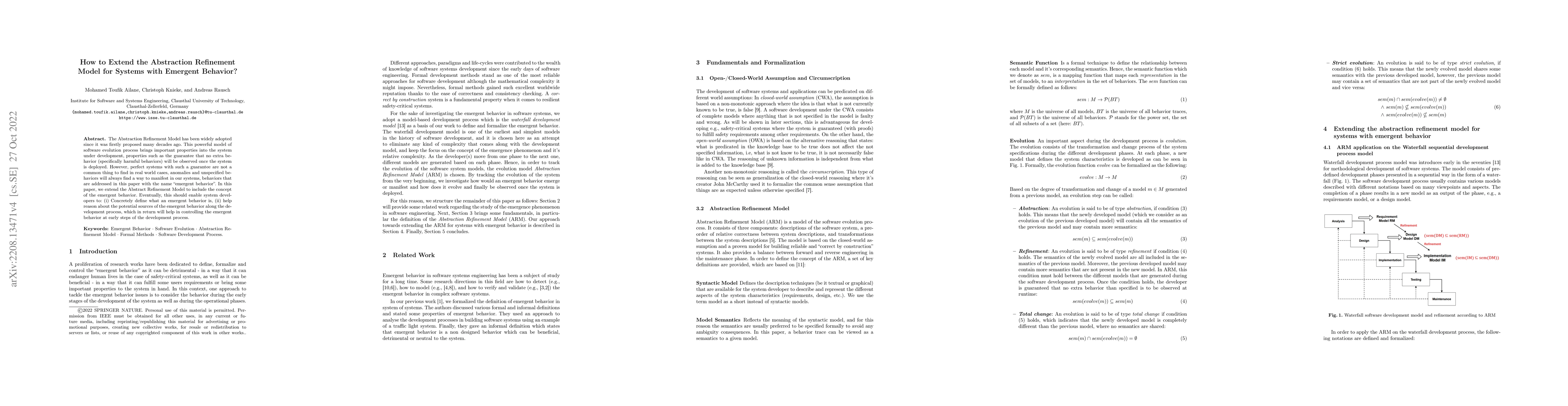 Thumbnail for How to Extend the Abstraction Refinement Model for Systems with Emergent
  Behavior ?