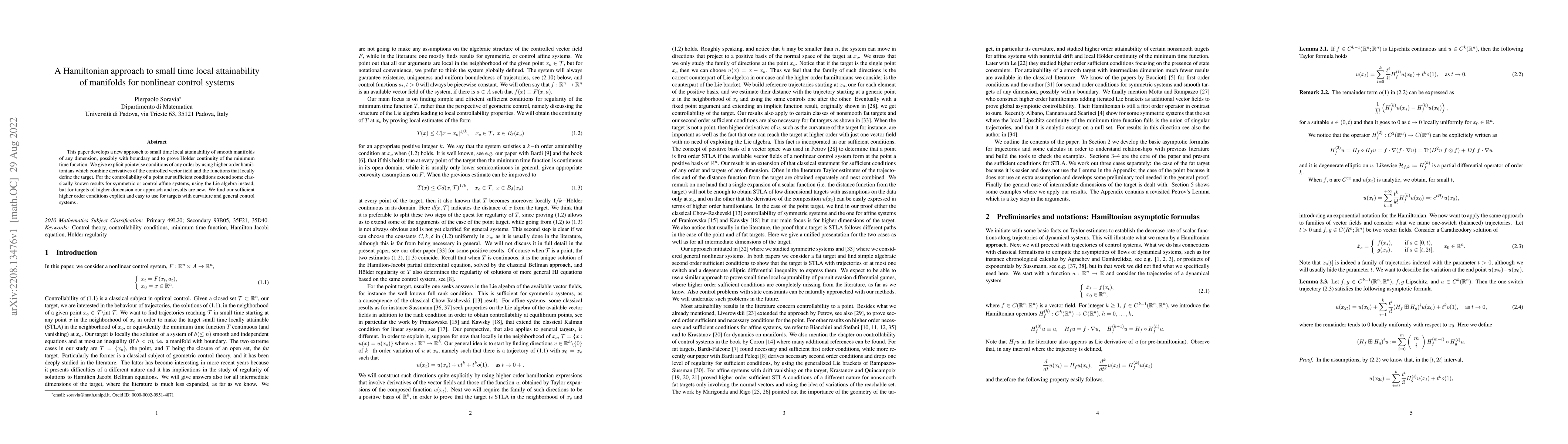 Thumbnail for A Hamiltonian approach to small time local attainability of manifolds
  for nonlinear control systems