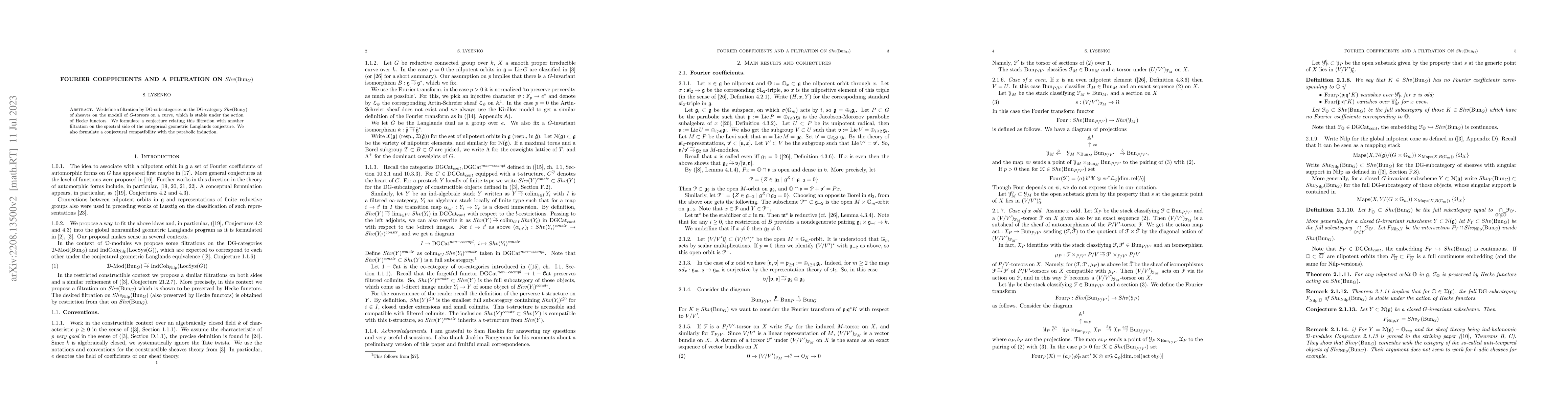 Thumbnail for Fourier coefficients and a filtration on Shv(Bun_G)