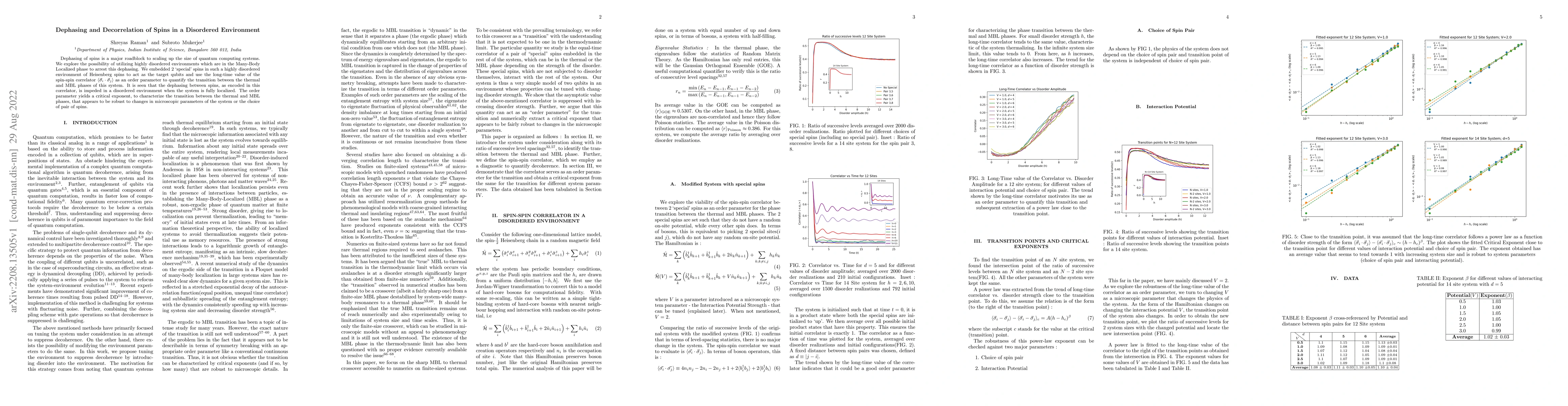 Thumbnail for Dephasing and Decorrelation of Spins in a Disordered Environment