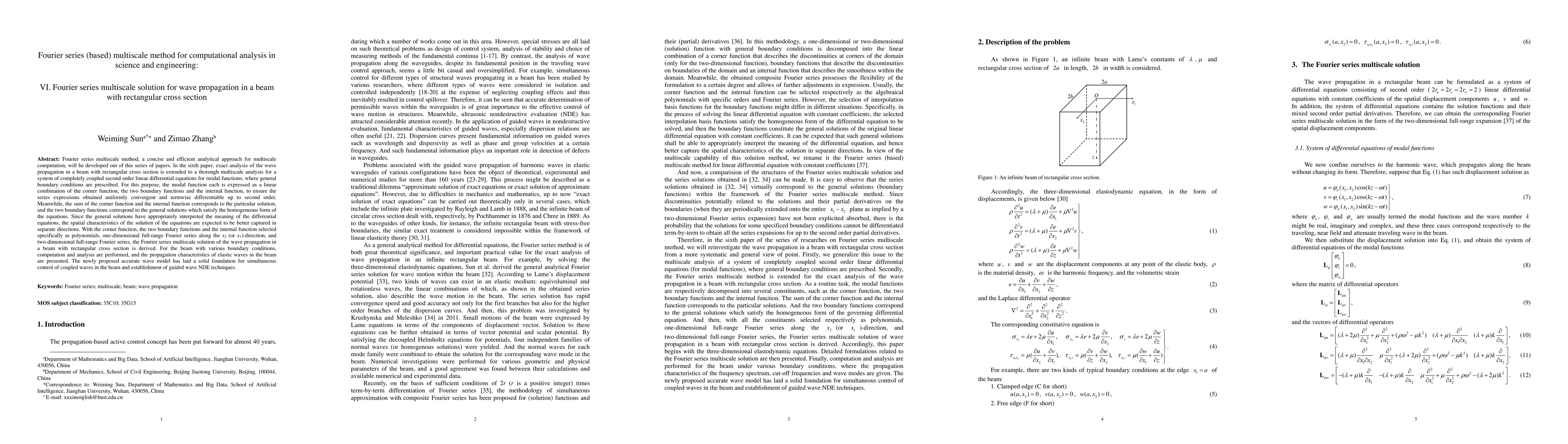 Thumbnail for Fourier series (based) multiscale method for computational analysis in
  science and engineering: VI. Fourier series multiscale solution for wave
  propagation in a beam with rectangular cross section