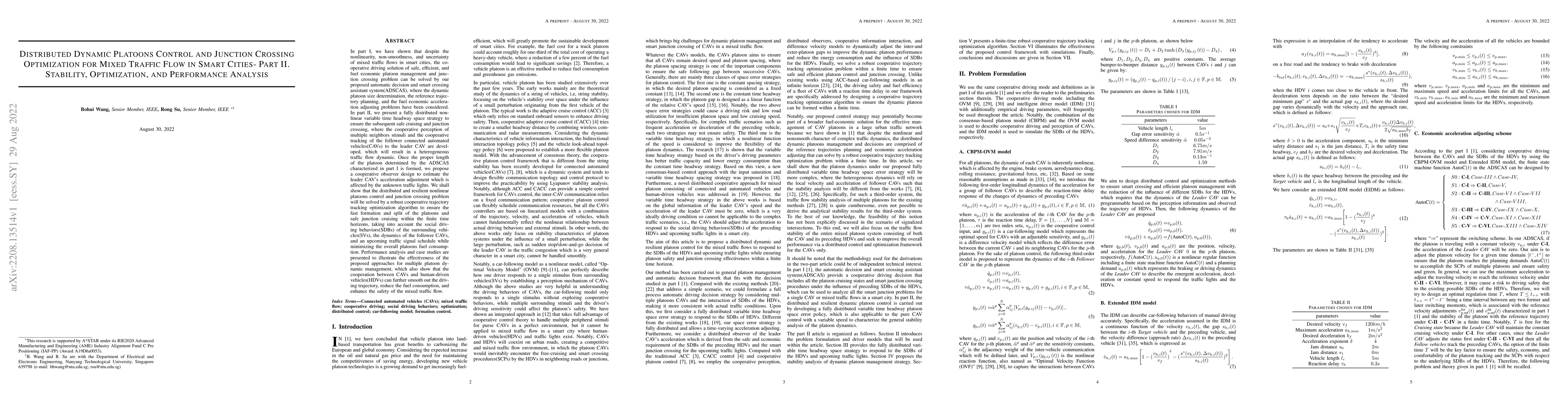 Thumbnail for Distributed Dynamic Platoons Control and Junction Crossing Optimization
  for Mixed Traffic Flow in Smart Cities- Part II. Stability, Optimization, and
  Performance Analysis