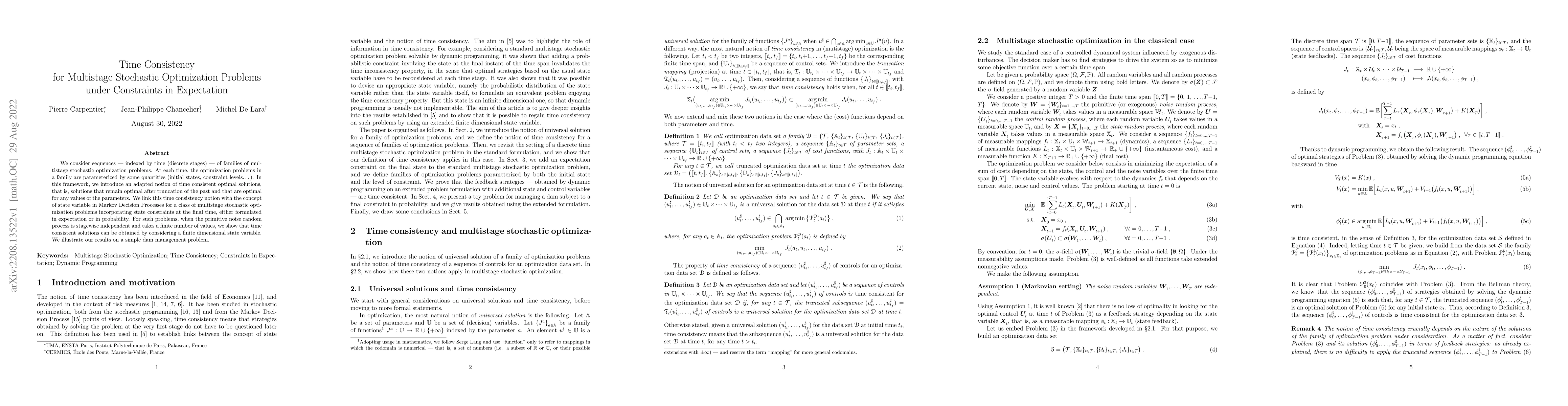 Thumbnail for Time Consistency for Multistage Stochastic Optimization Problems under
  Constraints in Expectation