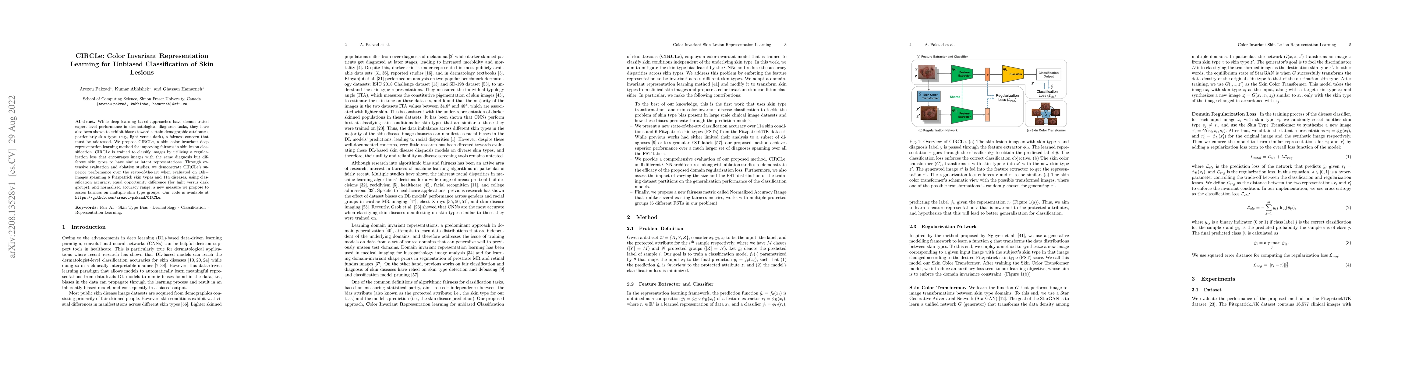 Thumbnail for CIRCLe: Color Invariant Representation Learning for Unbiased
  Classification of Skin Lesions