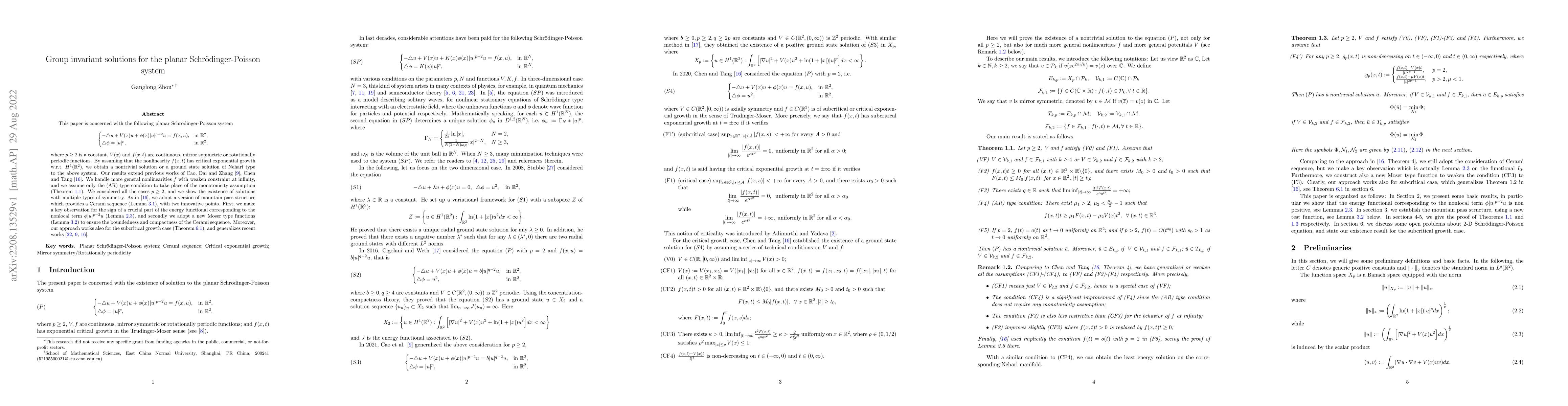 Thumbnail for Group invariant solutions for the planar Schr\"{o}dinger-Poisson system