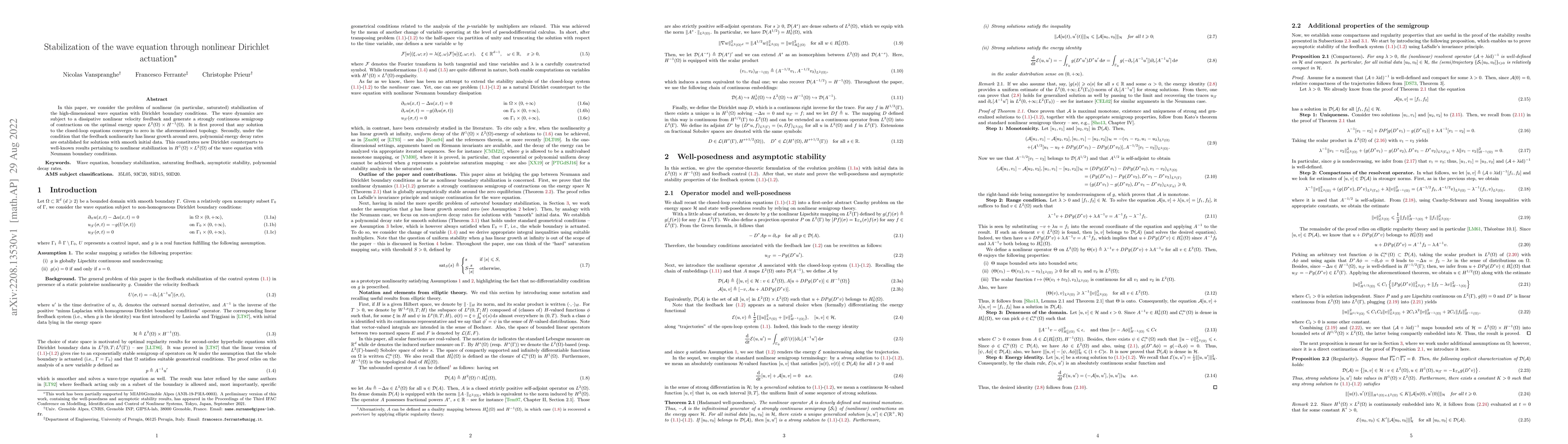 Thumbnail for Stabilization of the wave equation through nonlinear Dirichlet actuation