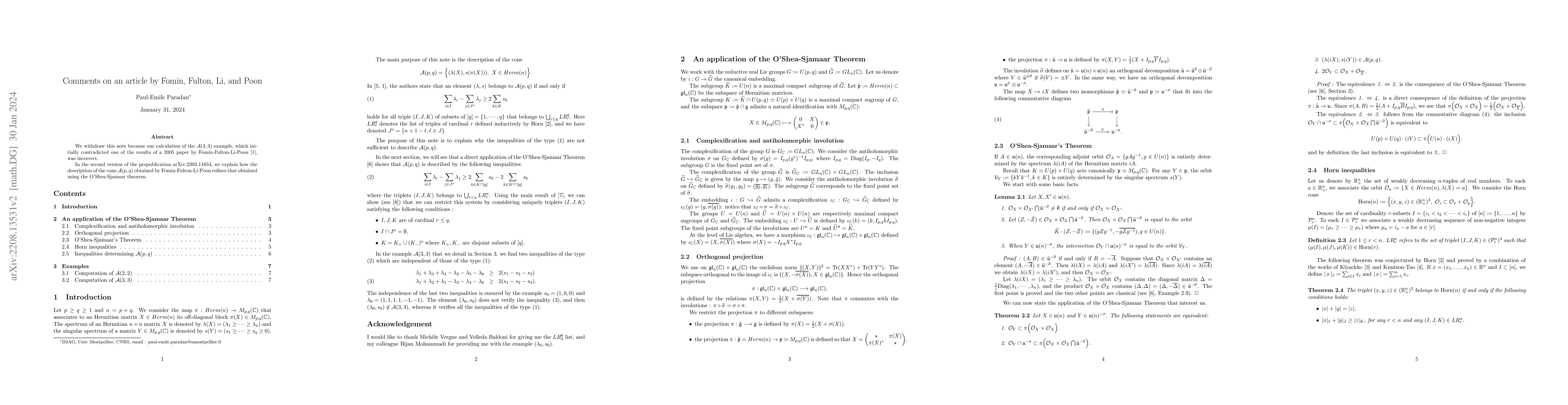 Thumbnail for Comments on an article by Fomin, Fulton, Li, and Poon