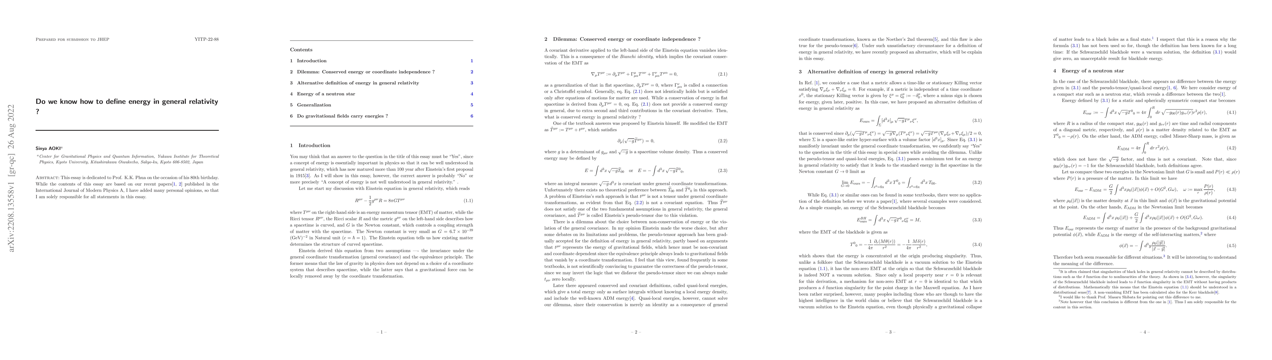 Thumbnail for Do we know how to define energy in general relativity?