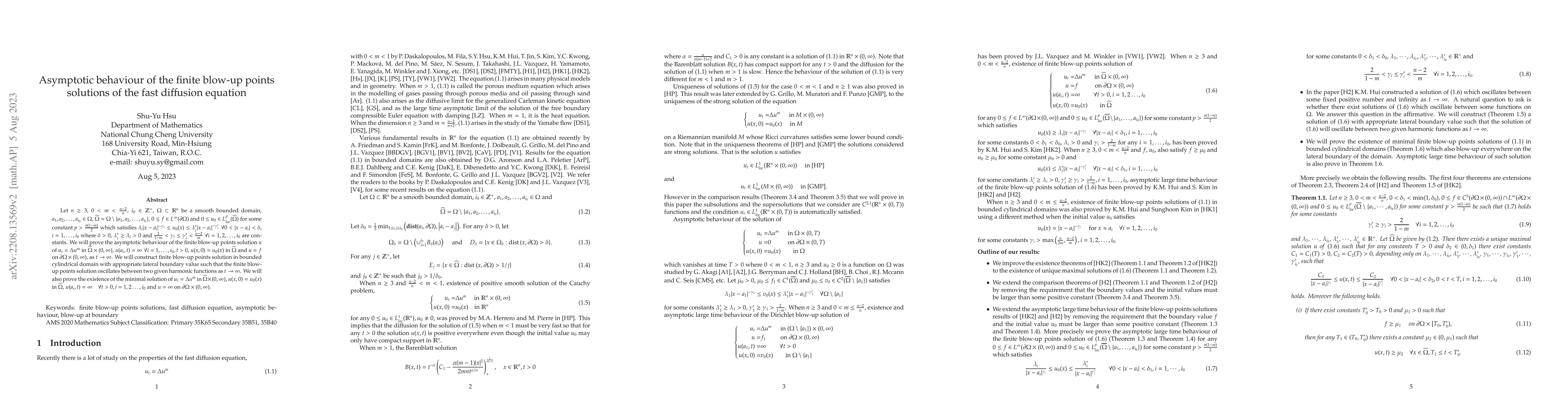 Thumbnail for Asymptotic behaviour of the finite blow-up points solutions of the fast
  diffusion equation
