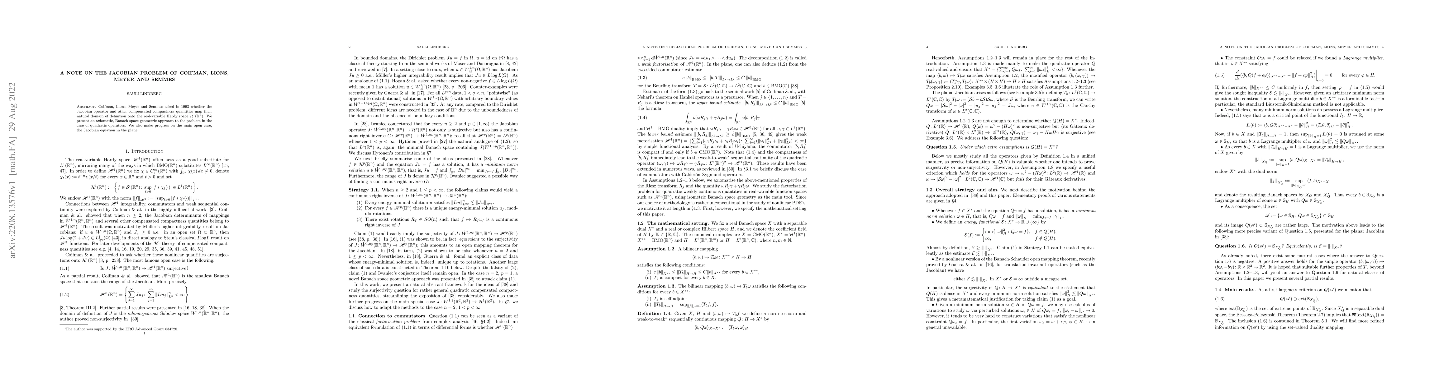 Thumbnail for A note on the Jacobian problem of Coifman, Lions, Meyer and Semmes