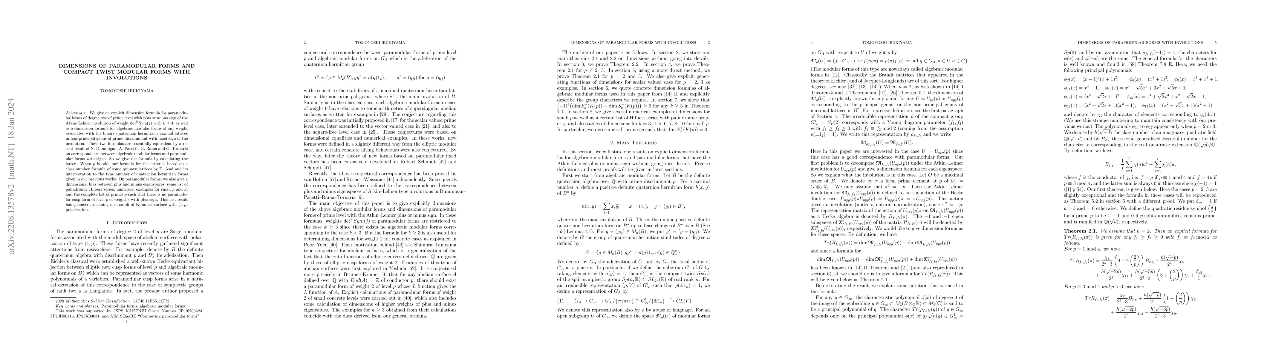 Thumbnail for Dimensions of paramodular forms and compact twist modular forms with
  involutions