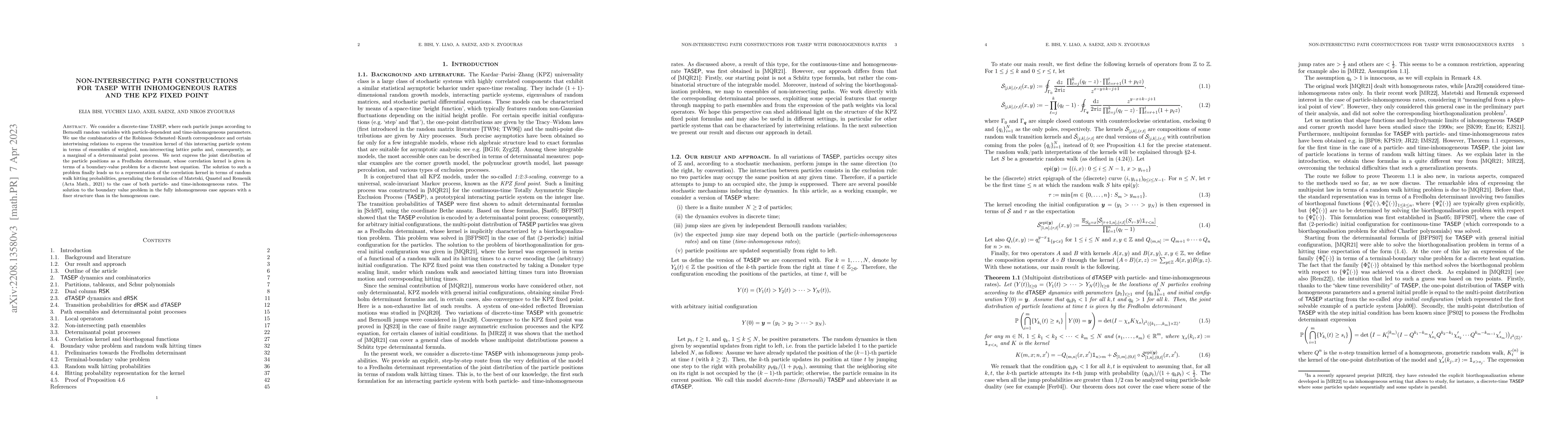 Thumbnail for Non-intersecting path constructions for TASEP with inhomogeneous rates
  and the KPZ fixed point