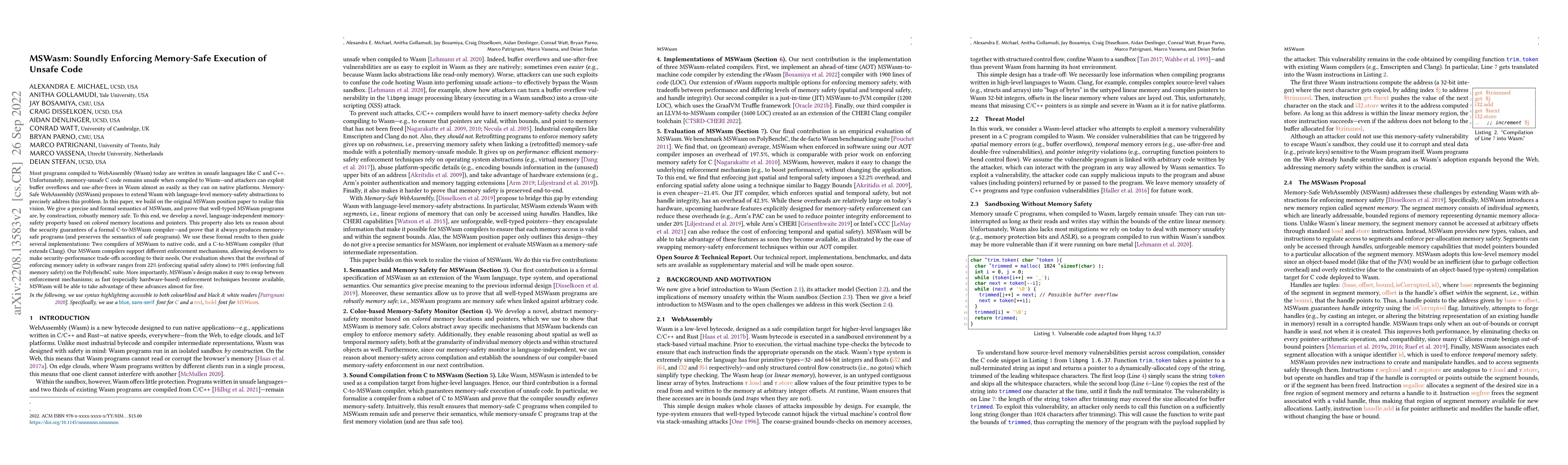 Thumbnail for MSWasm: Soundly Enforcing Memory-Safe Execution of Unsafe Code
