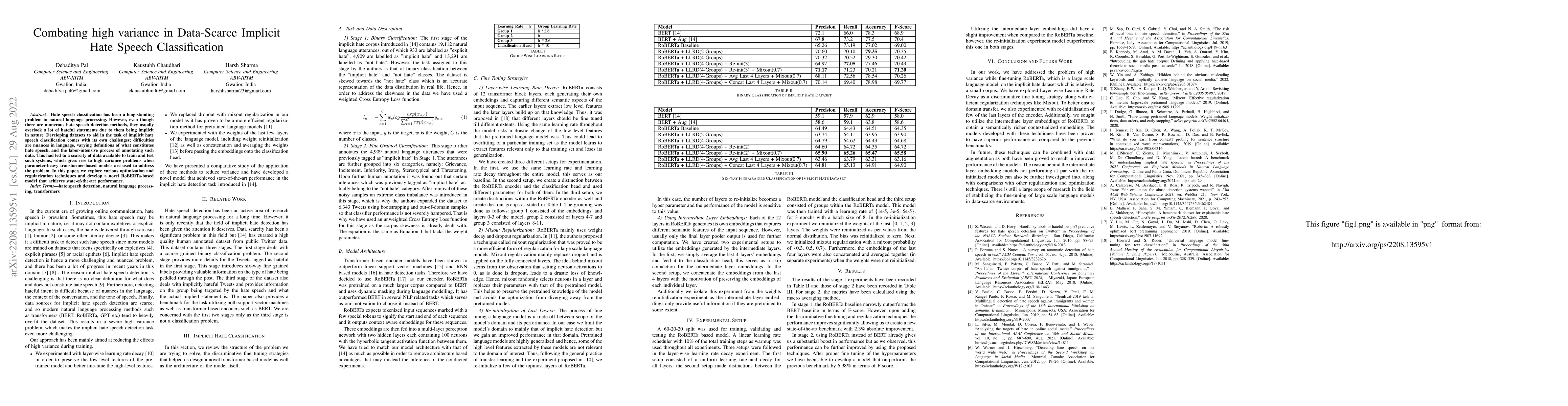 Thumbnail for Combating high variance in Data-Scarce Implicit Hate Speech
  Classification