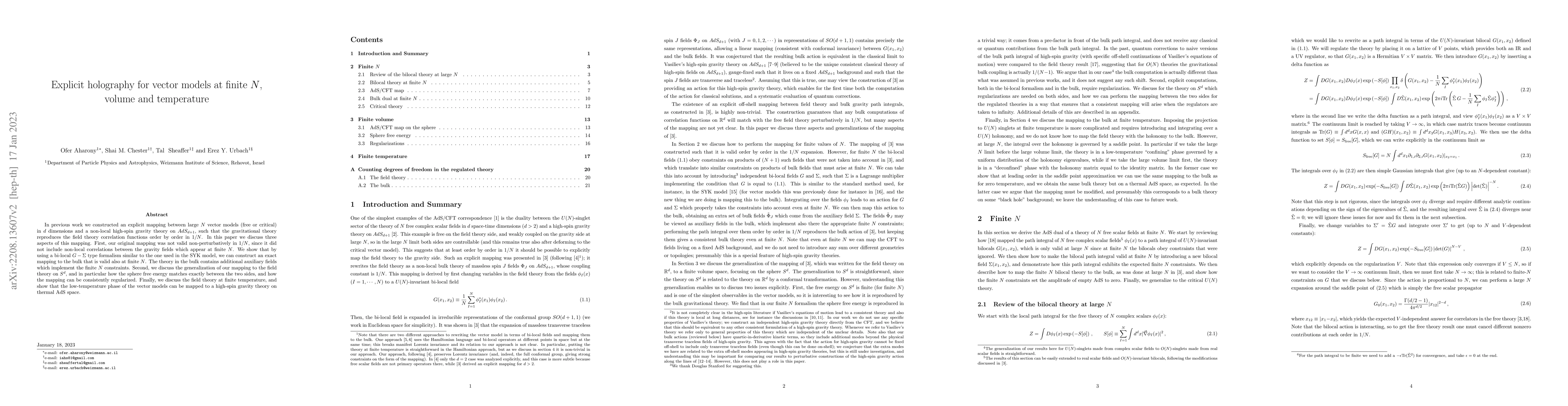 Thumbnail for Explicit holography for vector models at finite $N$, volume and
  temperature