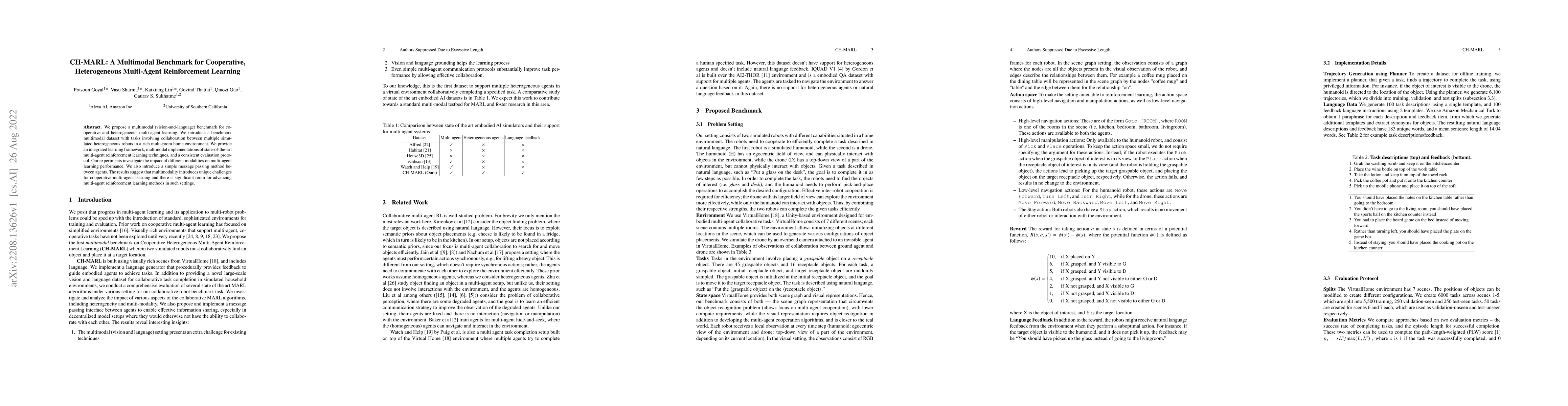 Thumbnail for CH-MARL: A Multimodal Benchmark for Cooperative, Heterogeneous
  Multi-Agent Reinforcement Learning