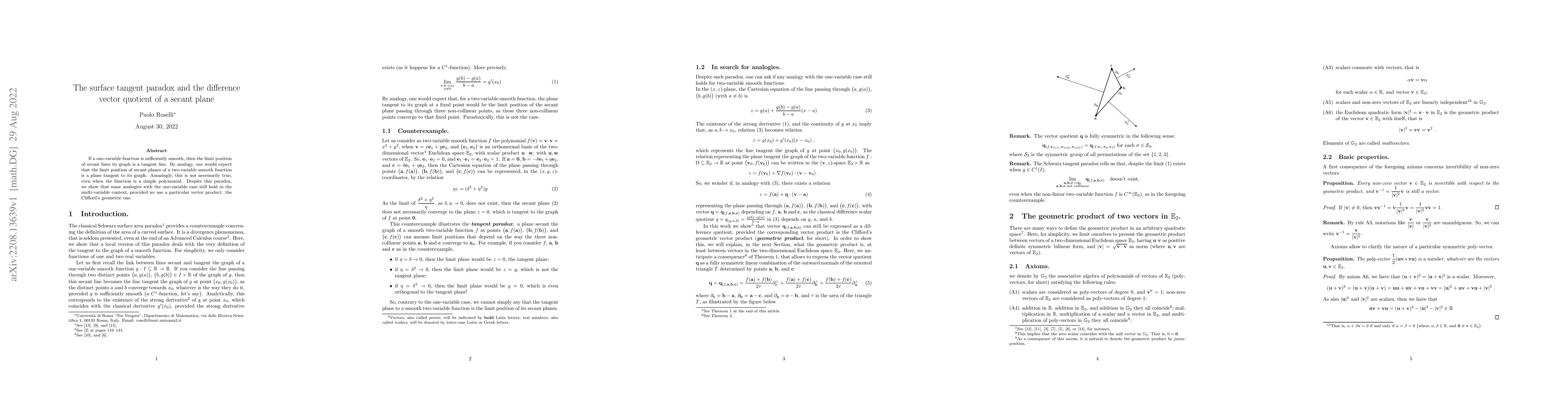 Thumbnail for The surface tangent paradox and the difference vector quotient of a
  secant plane