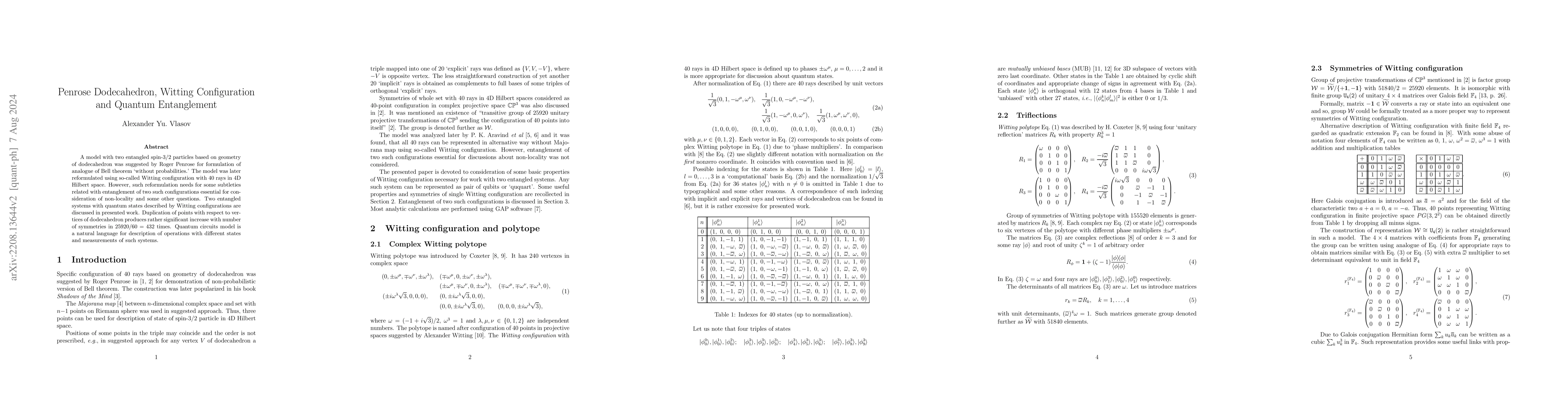 Thumbnail for Penrose dodecahedron, Witting configuration and quantum entanglement