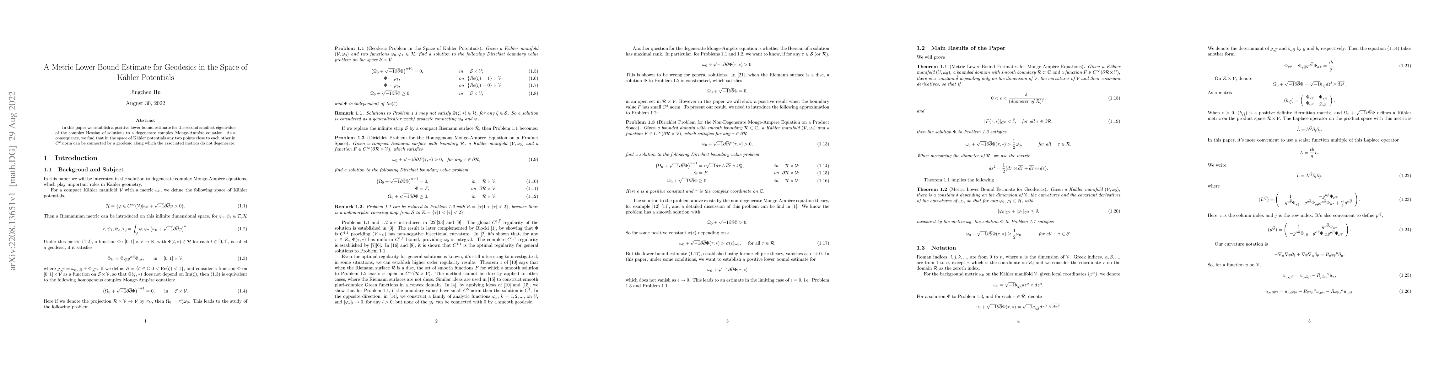 Thumbnail for A Metric Lower Bound Estimate for Geodesics in the Space of K\"ahler
  Potentials