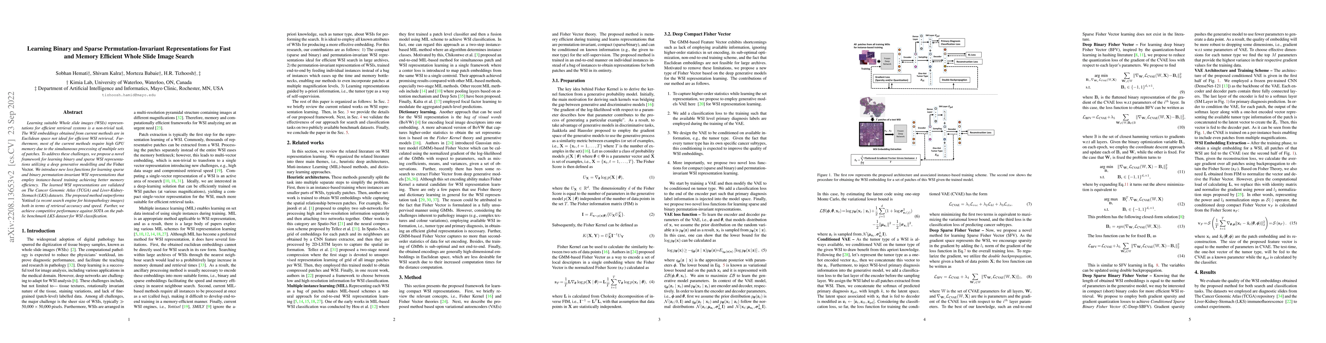 Thumbnail for Learning Binary and Sparse Permutation-Invariant Representations for
  Fast and Memory Efficient Whole Slide Image Search