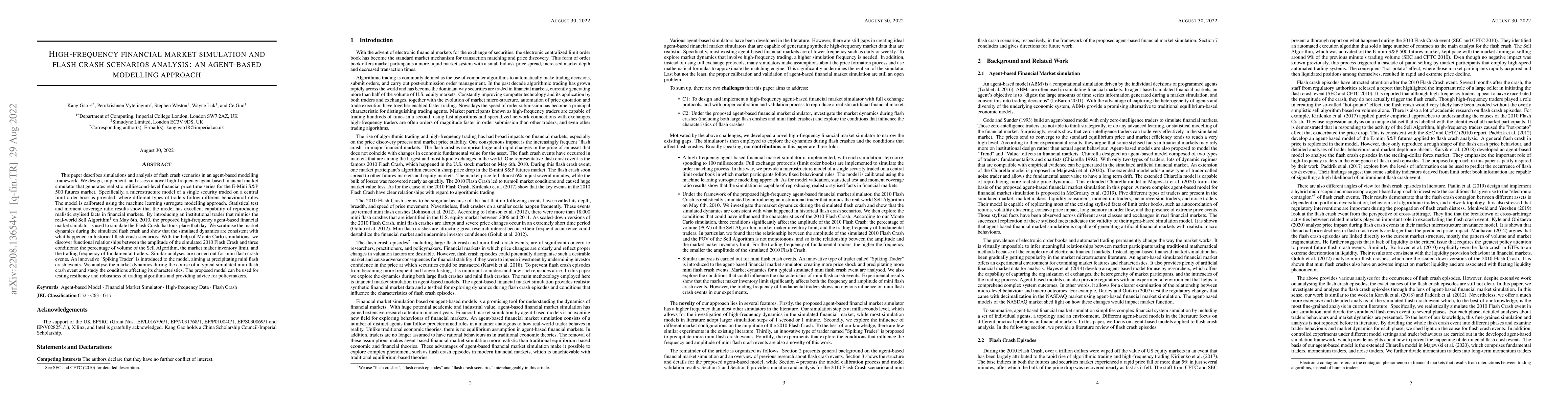 Thumbnail for High-frequency financial market simulation and flash crash scenarios
  analysis: an agent-based modelling approach