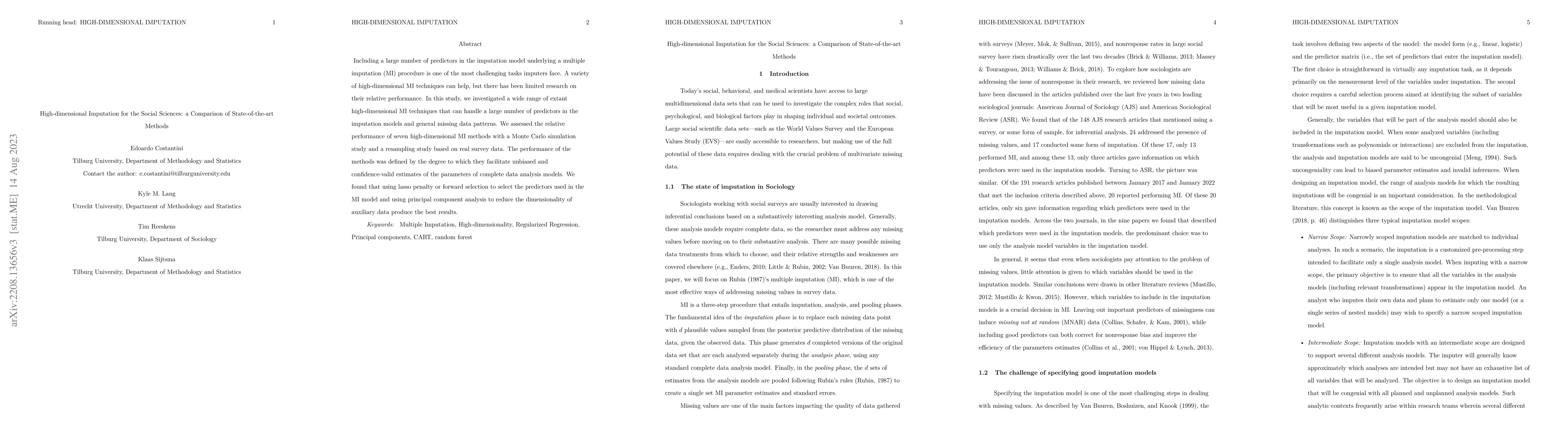 Thumbnail for High-dimensional Imputation for the Social Sciences: a Comparison of
  State-of-the-art Methods