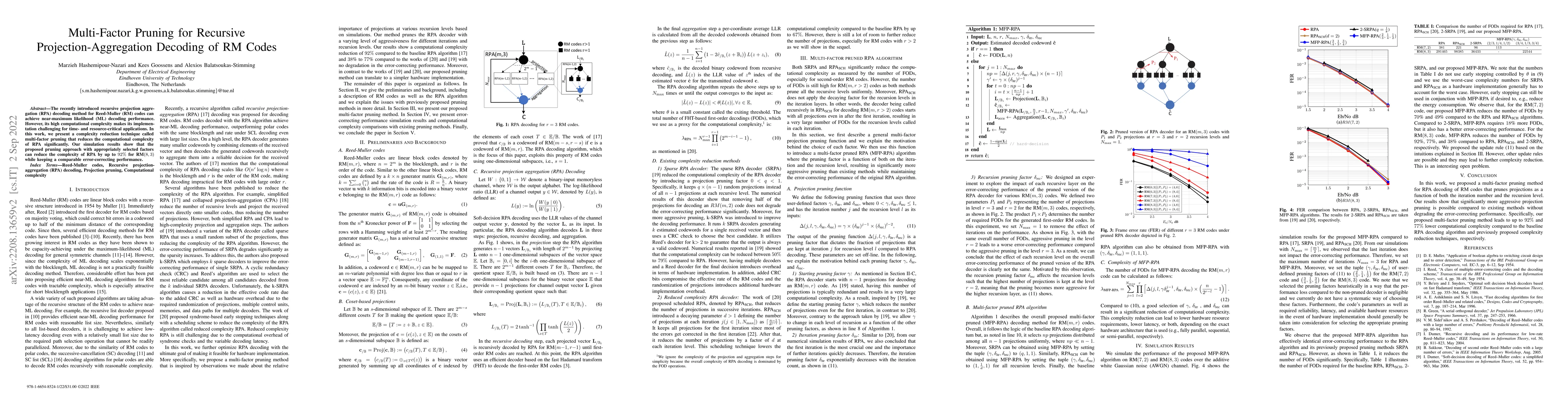 Thumbnail for Multi-Factor Pruning for Recursive Projection-Aggregation Decoding of RM
  Codes