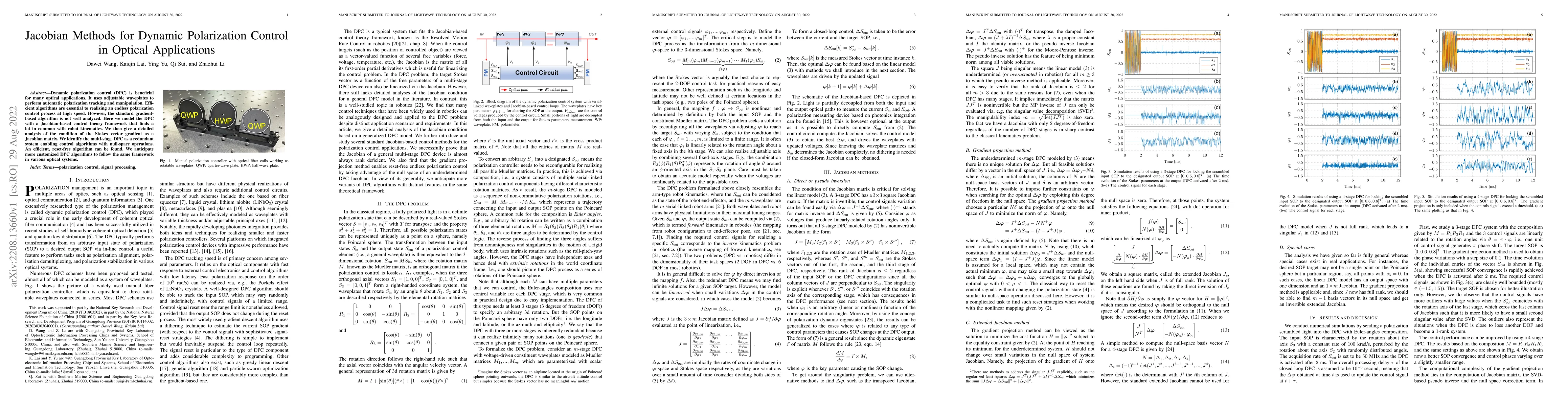 Thumbnail for Jacobian Methods for Dynamic Polarization Control in Optical
  Applications