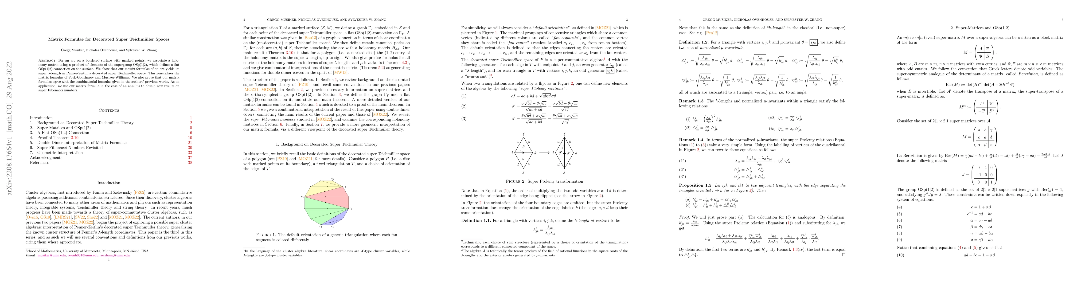 Thumbnail for Matrix Formulae for Decorated Super Teichm\"uller Spaces