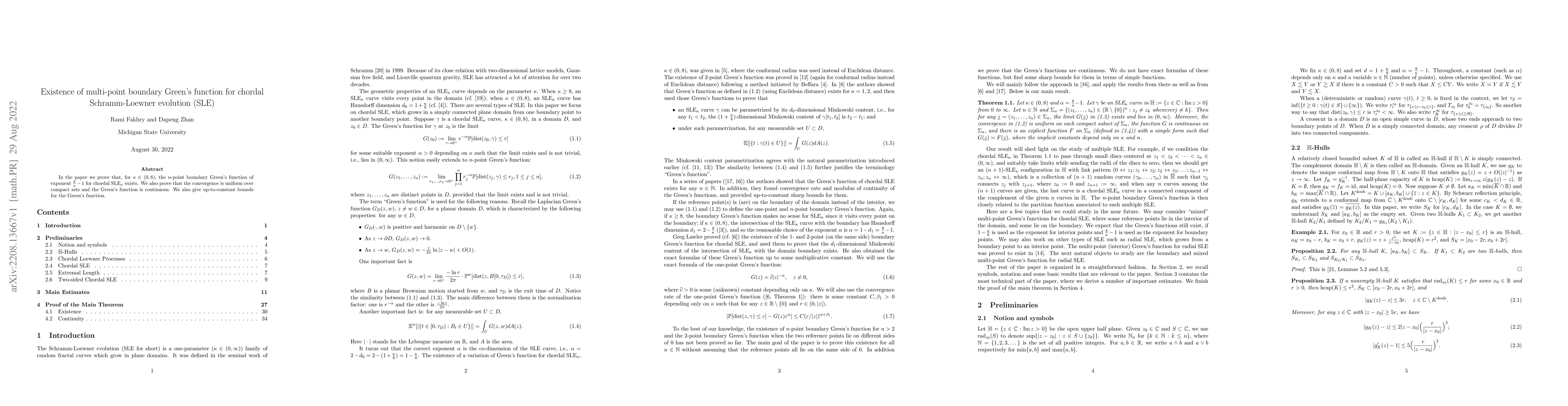 Thumbnail for Existence of multi-point boundary Green's function for chordal
  Schramm-Loewner evolution (SLE)