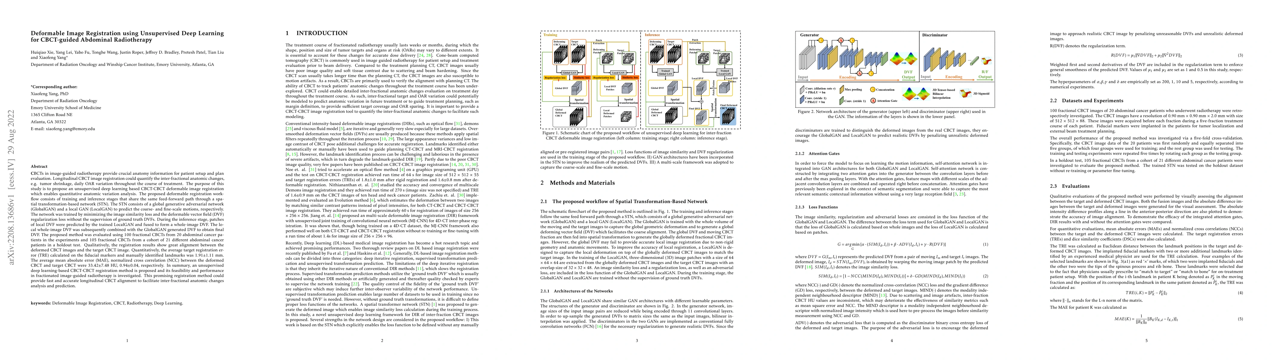 Thumbnail for Deformable Image Registration using Unsupervised Deep Learning for
  CBCT-guided Abdominal Radiotherapy
