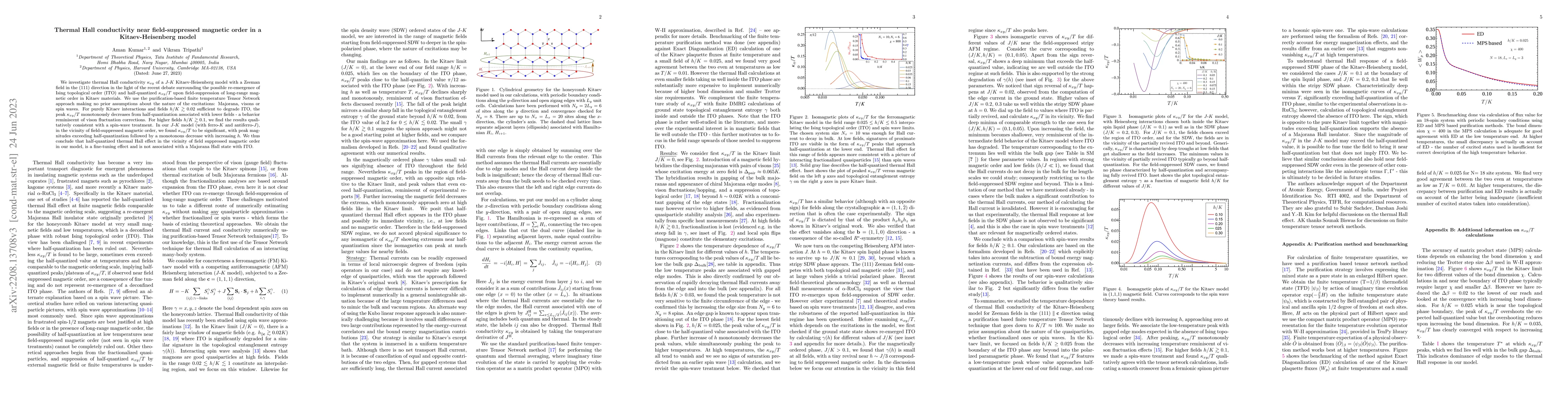 Thumbnail for Thermal Hall conductivity near field-suppressed magnetic order in a
  Kitaev-Heisenberg model