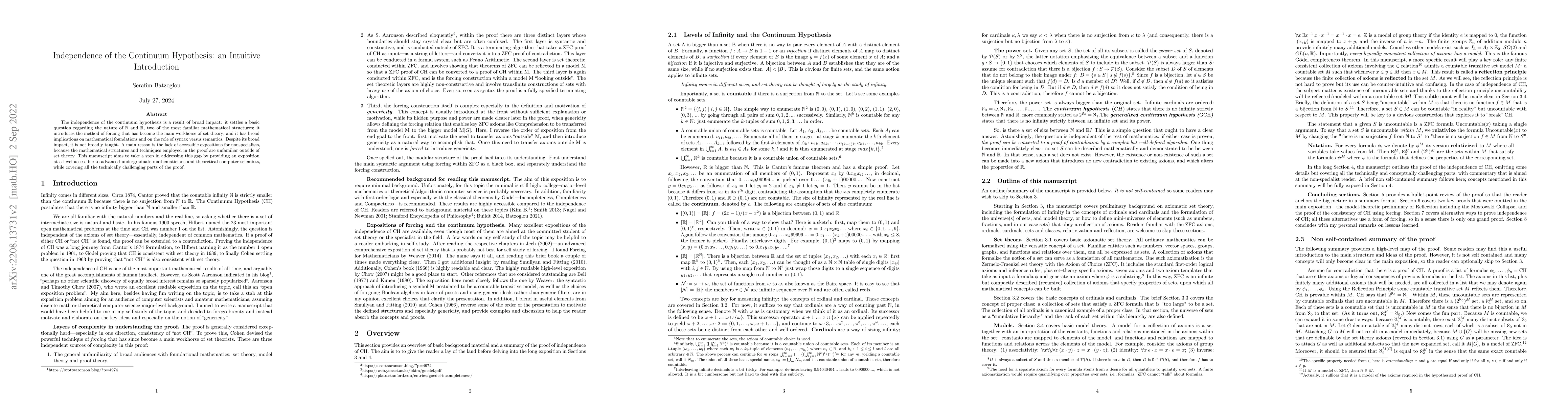 Thumbnail for Independence of the Continuum Hypothesis: an Intuitive Introduction